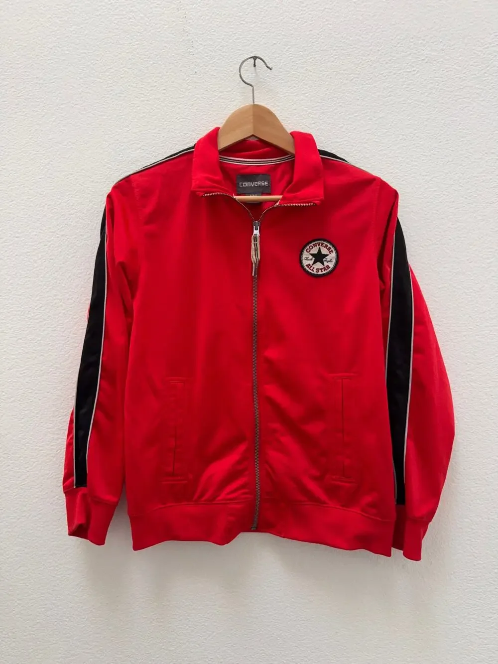 Converse All Star Boys Track Jacket Red Full Zip Logo Patch Size L (12-13 Yrs)